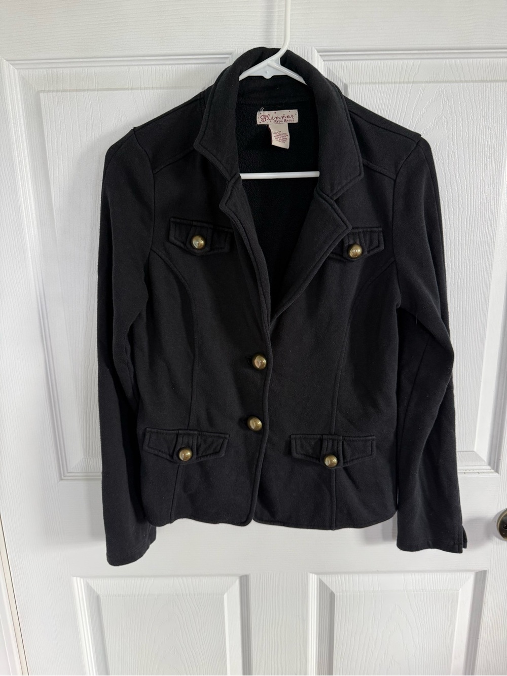 Glimmer Y2K Black Military Band Jacket Gold Buttons M Grunge Lightweight Fall